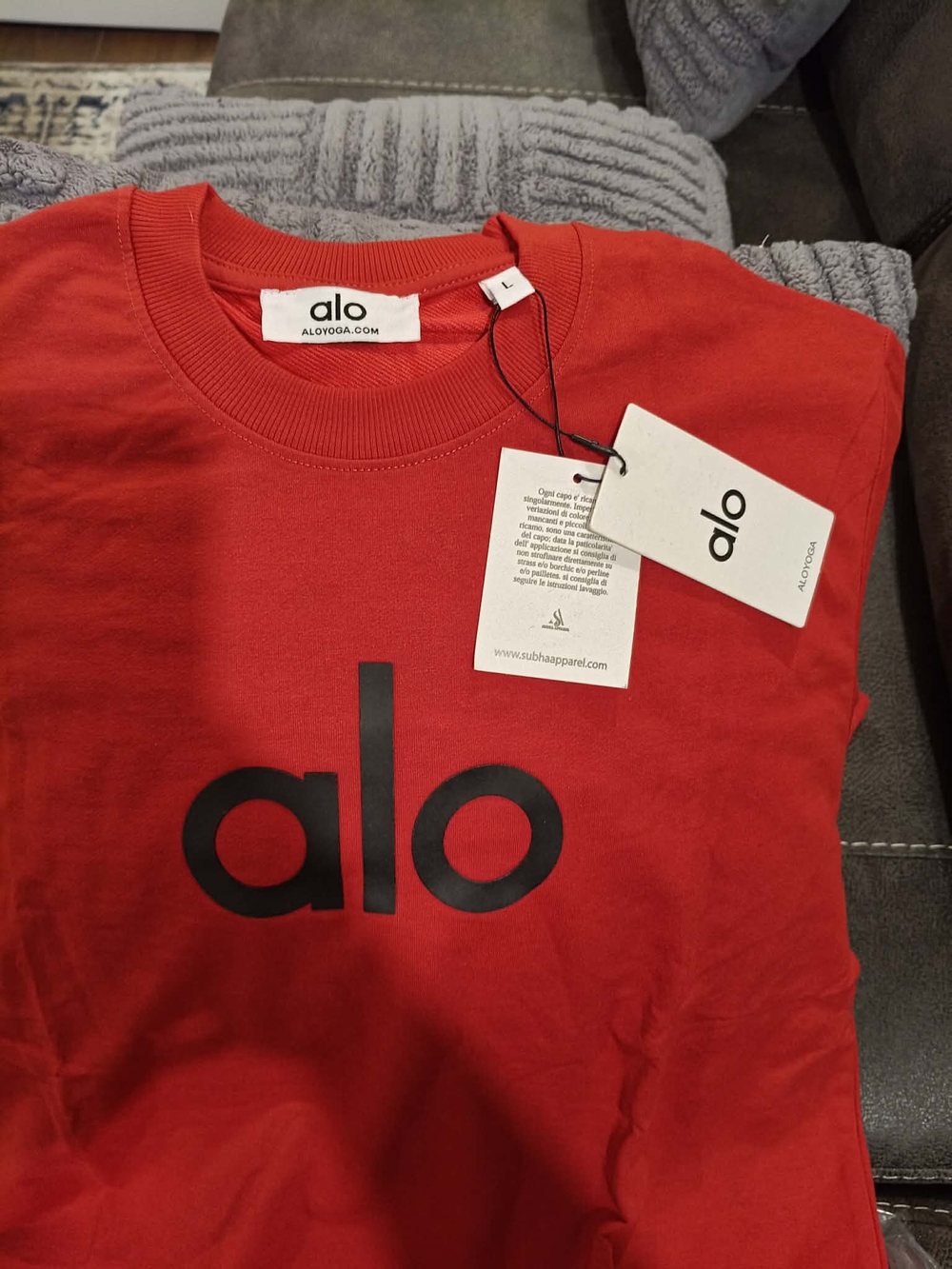 ALO Yoga Kids Red Tee with Black Logo